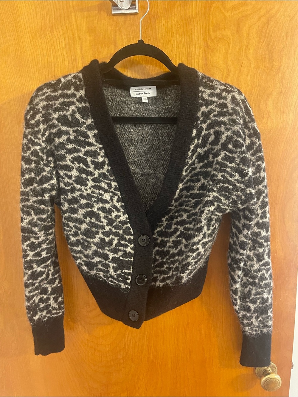 Black and White Leopard-Print Button Cardigan